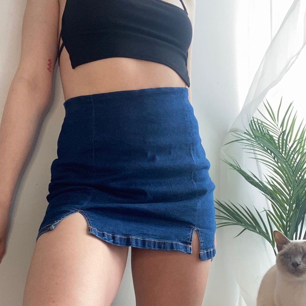 Deep Blue Denim Skort (skirt/shorts) HIGH WAISTED
